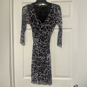 bebe Black and Gray Animal Print Long Sleeve Dress